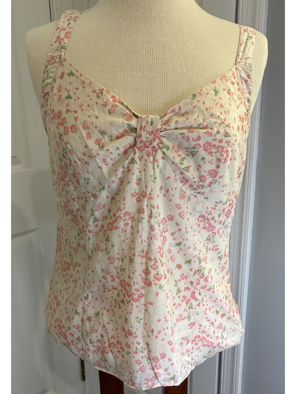 Ann Taylor Pink Ditsy Floral 100% Cotton Tank Top Blouse Size 8 Cottagecore
